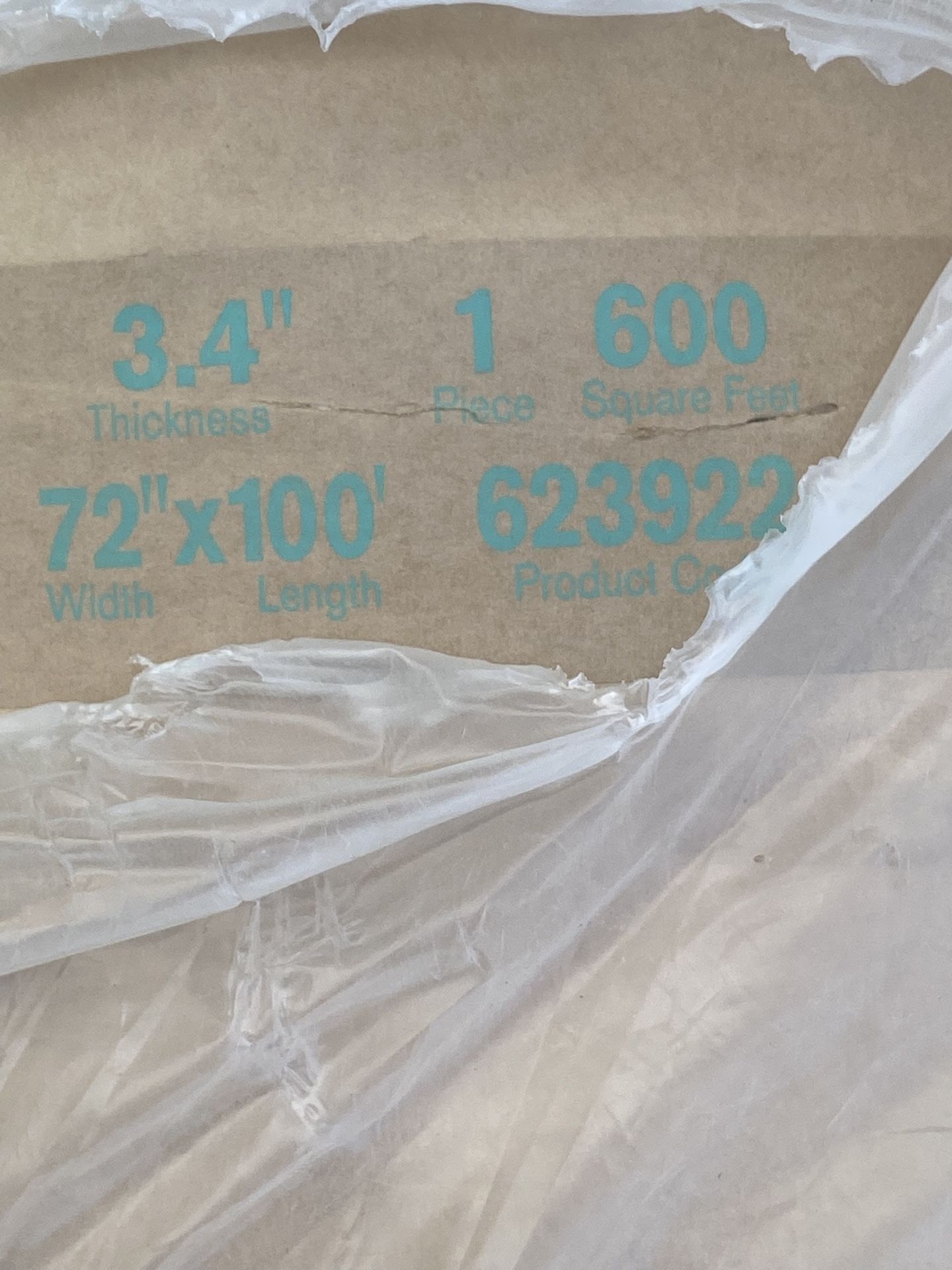 3 Rolls Insulation 72”x100’ 3/4 Inch Thick 