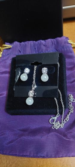 Crystal Earrings, Necklace, Ring Sterling Silver