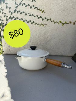 Le Creuset saucepan with wooden handle White