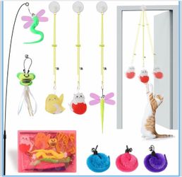 Hanging Cat Toys for Indoor Cats 8 Assorted Teaser Refills, 3 Indoor Cat Hanging Toy and 1 Interactive Wand Suitable for Indoor Cats