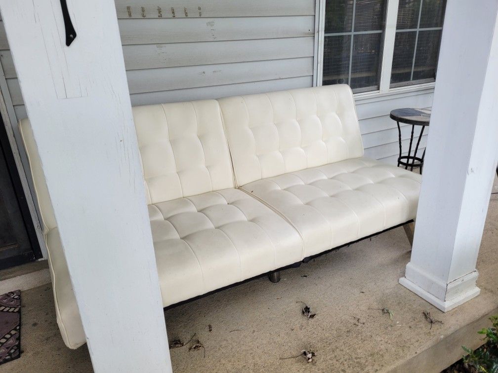 Plush WHITE Leather Futon