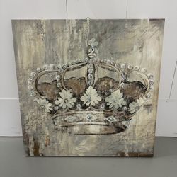 Jeweled Crown Canvas Wall Art 30"x30" – Sparkly Rhinestone Glam 