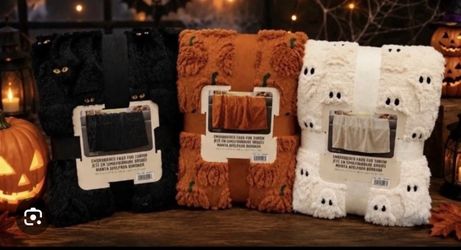 Halloween Embroidered Faux Fur Throw Blankets Set of 3