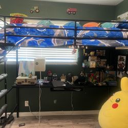 Twin Bunk  Bed (frame) With Desk And Shelves