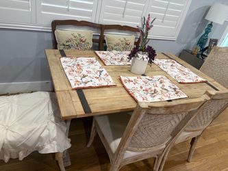 Rustic Wood Dining Table with Metal Accents 4 chairs