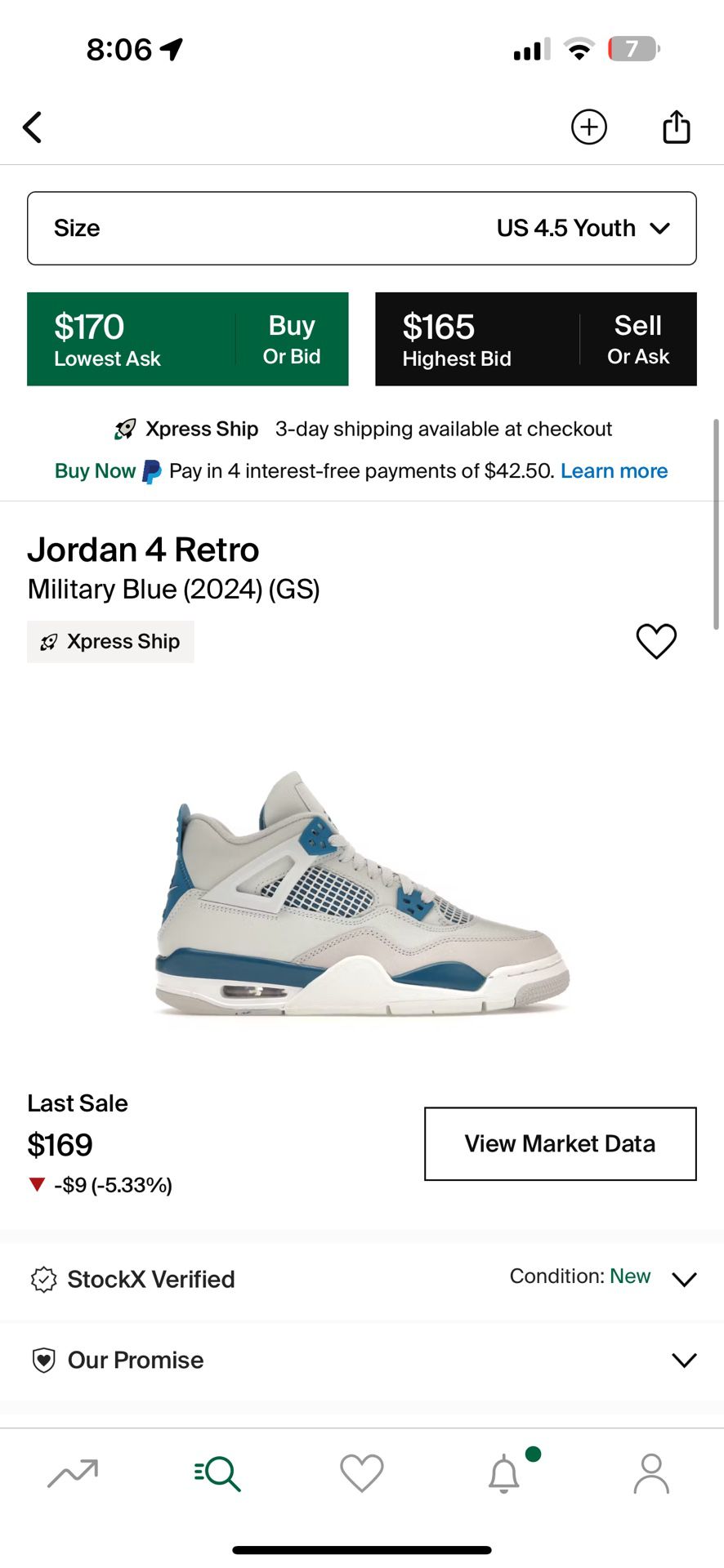Jordan 4 Retro Military Blue (GS)
