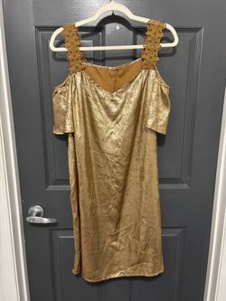 Gold Metallic Cold-Shoulder Mini Dress