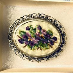 Needlepoint And Silver Pin