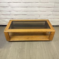 Vintage Post Modern Wood & Glass Coffee Table