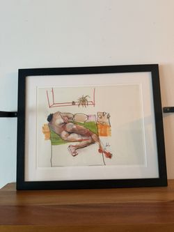 Framed Mixed-Media Figure Drawing – Black Frame, White Mat