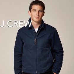 (NEW) MEN’S J.CREW NAVY HARRINGTON JACKET IN COTTON TWILL - SIZE: LARGE