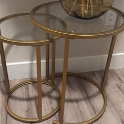 Gold Metal & Glass End Tables 