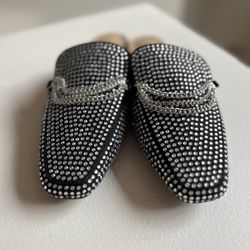 Bling Rhinestone Black Slip On Shoes 