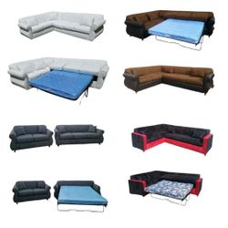NEW 7X9FT SECTIONAL Couches WITH SLEEPER. WHITE LEATHER, CHOCOLATE MICROFIBER COMBO  BLACK MICROFIBER COMBO AND CHARCOAL MICROFIBER/ More ColorFABRIC.