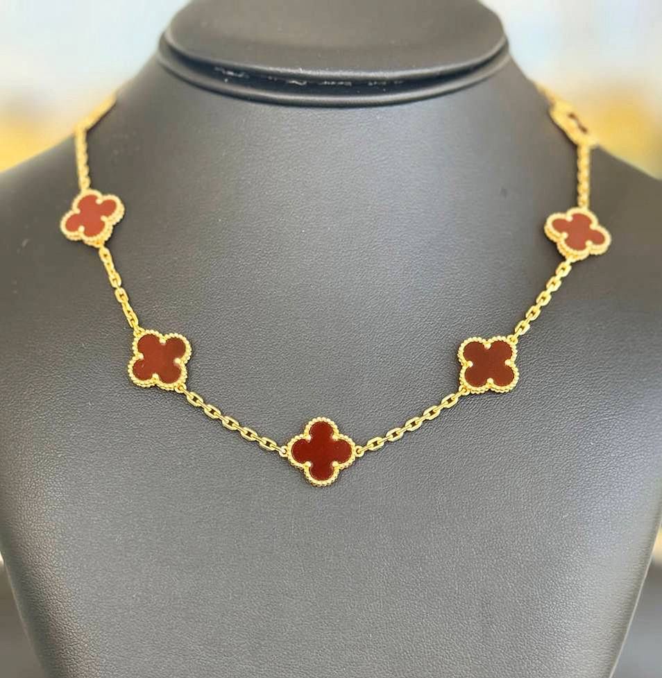 Jewelry Van Cleef & Arpels 18K Yellow Gold Carnelian 10 Motifs Vintage Alhambra 17β Necklace
