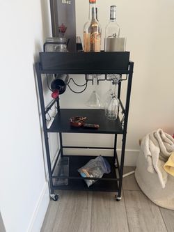 Black Metal Rolling Bar Cart