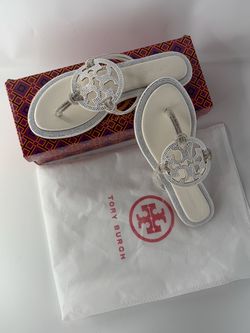 Tory Burch Miller Sandals Silver Crystal