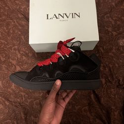 Black Lanvin Curb Leather Sneakers.