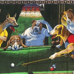 Dogs Playing Pool Tapestry Made in Turkey 55" x38" Bulldog Billiards

