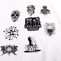 Skull Skeleton Gothic Lot Of 8 Glossy Matte Scrapbooking Journaling Stickers 