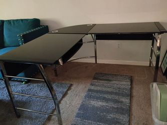 L-Shaped Black Glass Computer Desk
