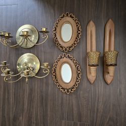 Vintage Brass Candle Holders Wall Sconce MCM 
