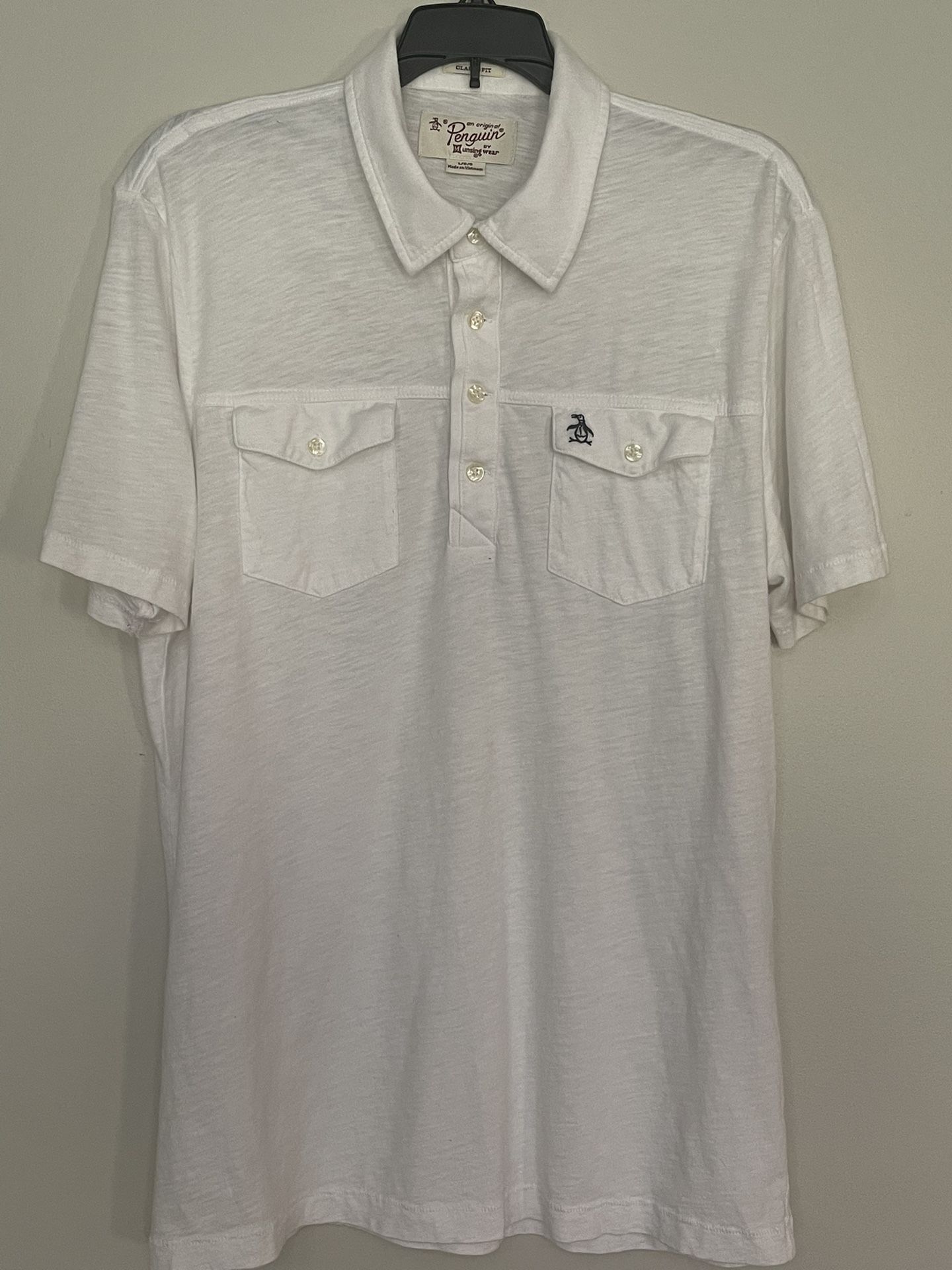 Penguin Munsingwear Polo Shirt Men's Large White Casual Short Sleeve, EUC Nice!