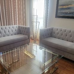 Grey Velvet Sofa And Love Seat