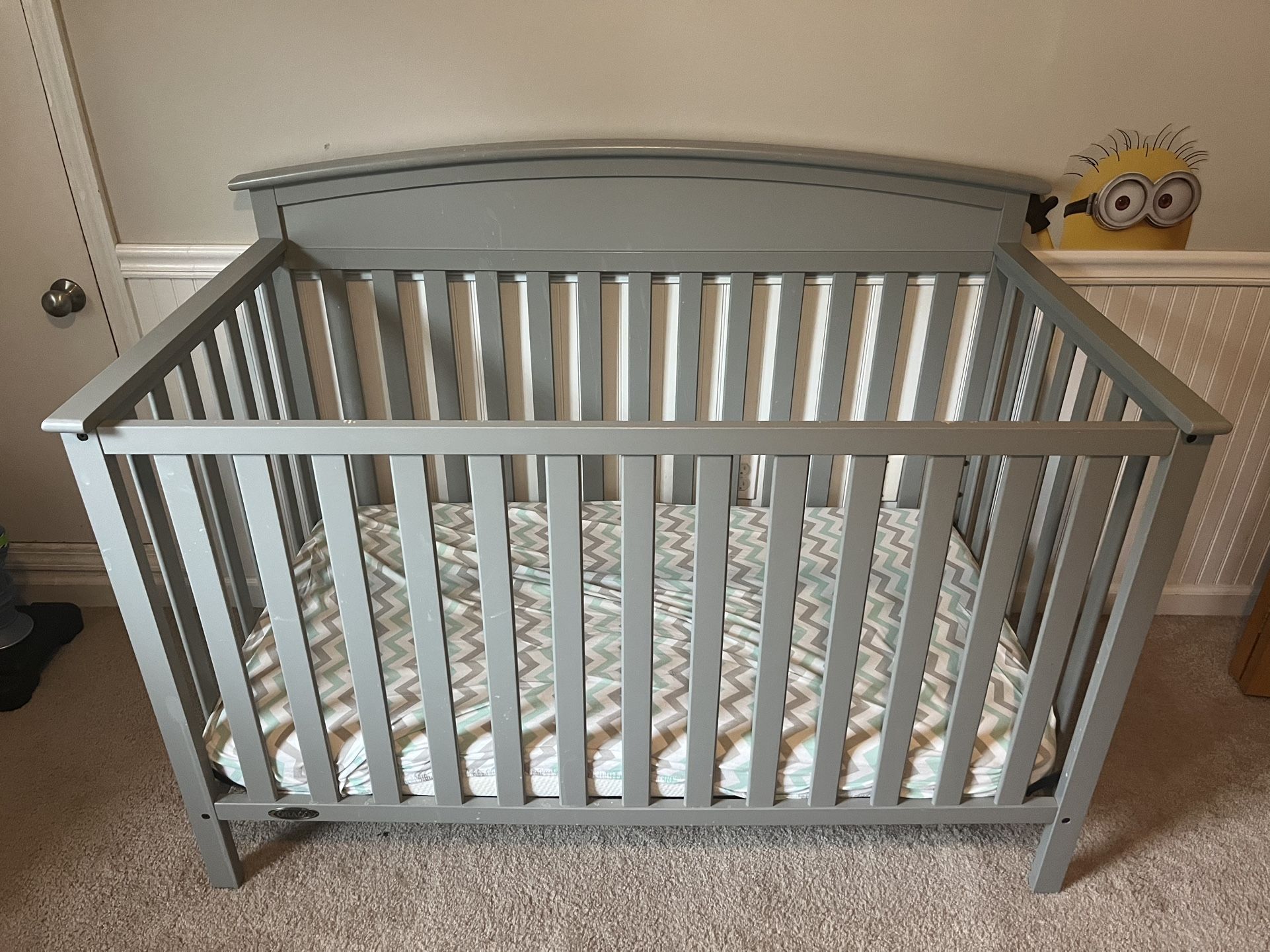 Grey Baby Crib & Memory Foam Mattress