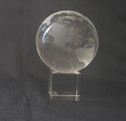 Optical Crystal World Globe Laser Etched Earth Sphere Paperweight w/ Base