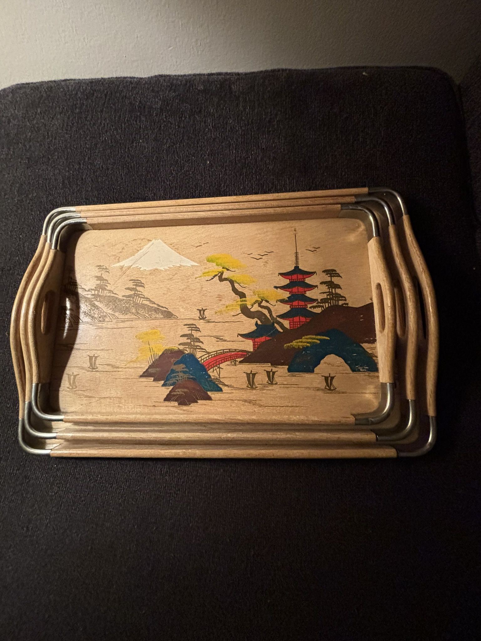 Japanese Painted Nesting Serving Trays