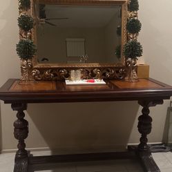  Table Sofa Table Carved Wood leather Top