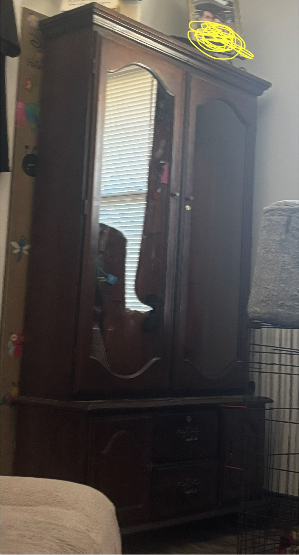 Wood 4 Drawer Double Glass Doors Gun Cabinet 