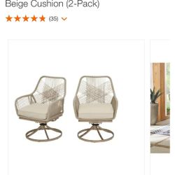 Swivel Metal Chair Wicker Outdoor Patio With Beige Cushion  NEW