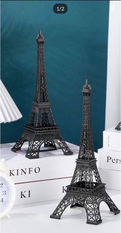 Eiffel Tower 2 pcs Statue Decor Metal Paris France, NEW❤️ 10 inch, Black