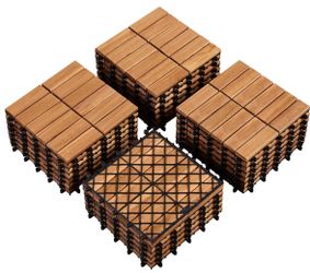 27 Acacia Wood Interlocking Deck Tiles / pack of 27 wood tiles 27sqft
