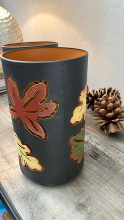 Fall Autumn Leaf Metal Candle Holder / Lanterns (Set of 2)