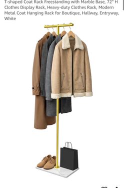 T-shaped Coat Rack Freestanding with White Marble Base, 72"
