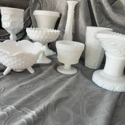 8 Pc Hobnail Milk Glass Decor - Great For Wedding 