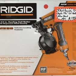Ridgid Pneumatic 15 Degree 1 3/4” Coil Roofing Nailer Brand New 