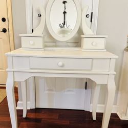 Beautiful White Vanity Table - 3 Drawers, Adjustable Mirror