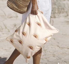XL Cream and Brown Water resistant Tote Bag with Sun Pattern