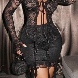 Black Top And Skirt Set
