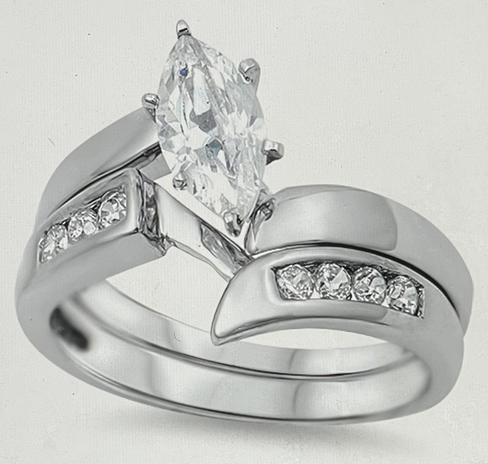 Solid 925 silver size 7 wedding engagement set ring 