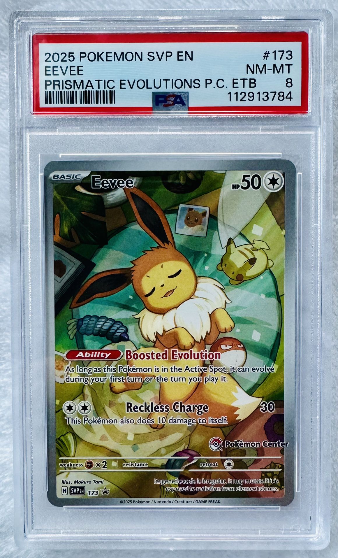 Eevee Pokemon Center IR - 2025 Prismatic Evolutions P.C. ETB Promo - PSA 8 Near Mint