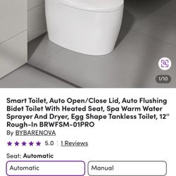 New in box Smart Toilet, Auto Open/Close Lid, Auto Flushing Bidet Toilet With Heated Seat, Spa Warm Water Sprayer And Dryer, Egg Shape Tankless Toilet