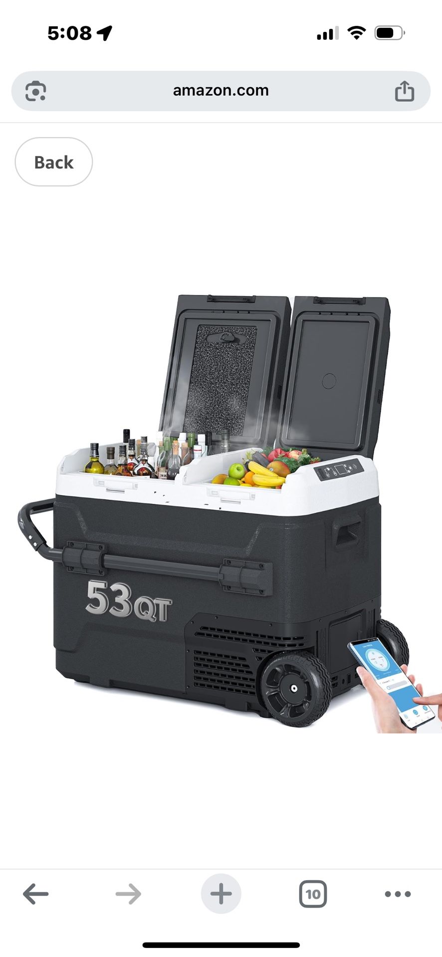 Portable Car Refrigerator, 12V Dual Zone Freezer& Cooler with 12/24V DC&110/240V AC, 4℉~68℉,Car Fridge with APP Control & Wheels for Camping, Travel, Restaurant & Food service equipment