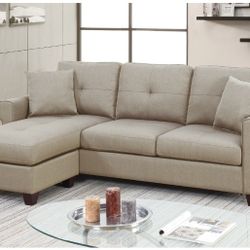 REVERSIBLE SECSIONAL SOFA BEIGE UPHOLSTERY GLOSSY POLYFIBER NEW IN BOX ☎️ 1714586,2564 PICK UP PRICE