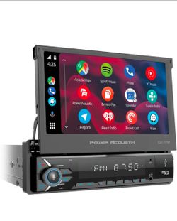 Power Acoustik CA1-77W | 7 Inch Flip Out Car Stereo with Wireless Apple CarPlay & Android Auto, Single DIN Touchscreen Bluetooth Car Radio, Backup Cam