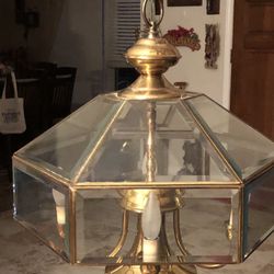 Vintage Beveled Glass And Brass With Four Candelabra Lights
